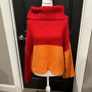 Red and Orange block Knit Sweater